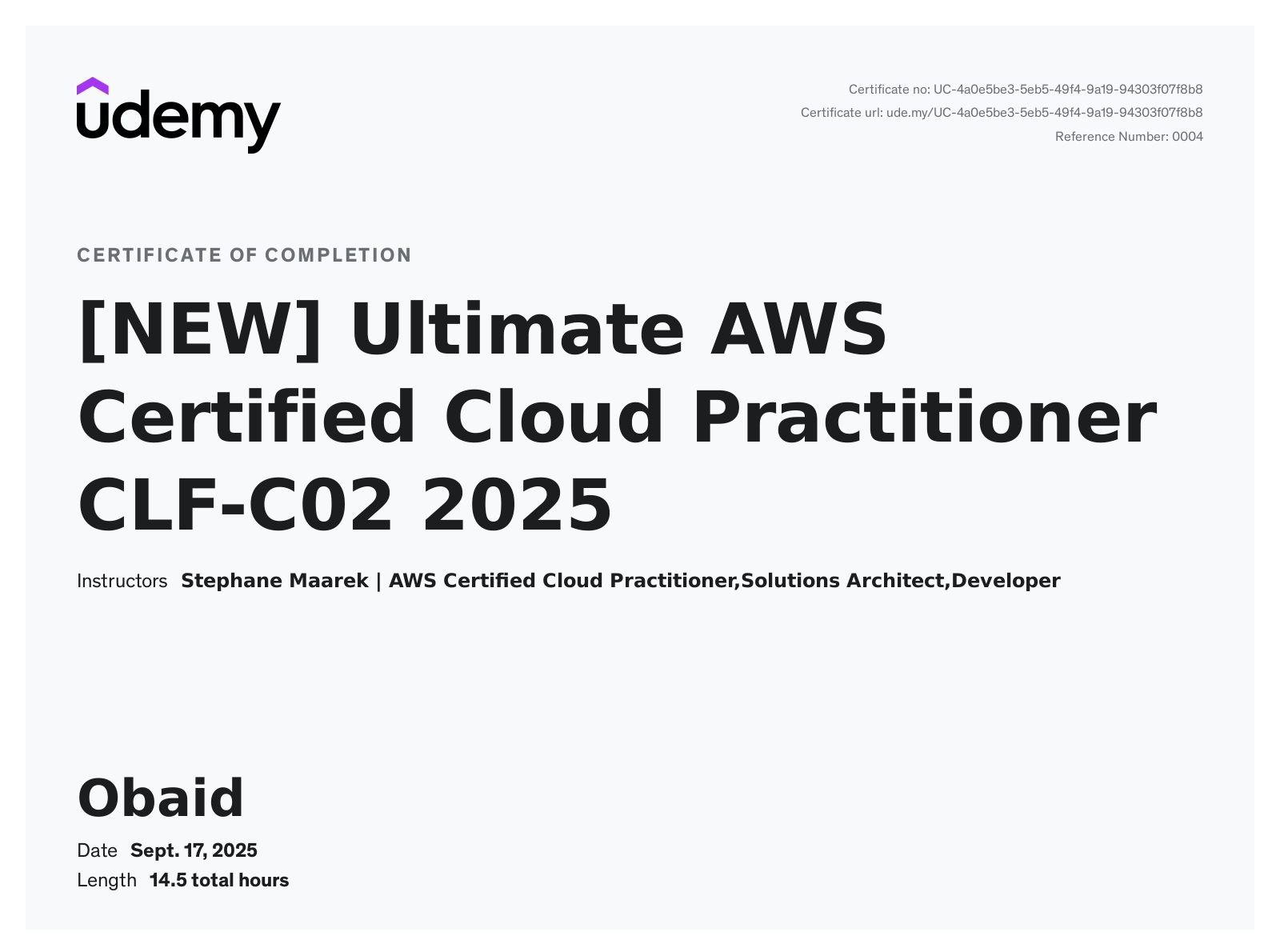 AWS Cloud Practitioner Certificate